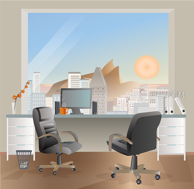 Office workplace interior design. Business objects, elements & equipment.